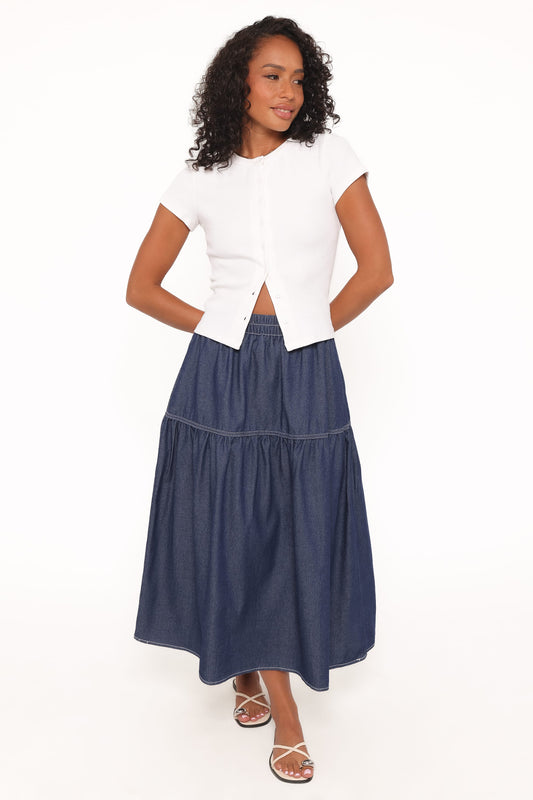Meadow Midi Denim Skirt - Dark Wash
