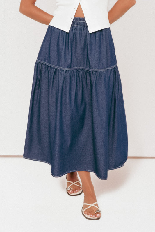 Meadow Midi Denim Skirt - Dark Wash