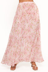 Mena Pleated Maxi Skirt - Blurred Pink Floral