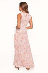 Mena Pleated Maxi Skirt - Blurred Pink Floral