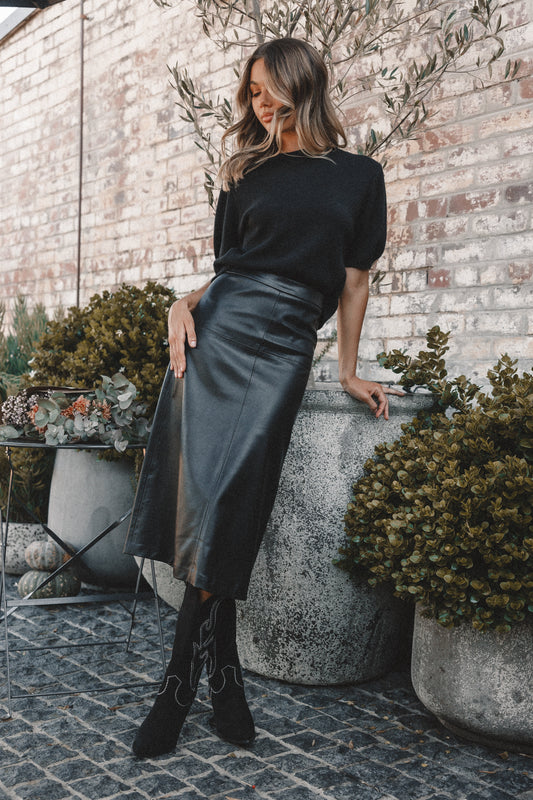 Miller Faux Leather Midi Skirt - Black