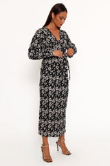 Minelli Pleat Midi Skirt - Black/White Floral