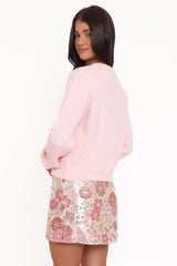 Myah Brocade Mini Skirt - Pink Floral