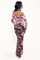 Navida Mesh Midi Skirt - Pink Brown Floral