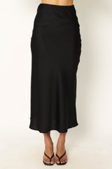 Nellie Satin Midi Skirt - Black