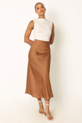 Nellie Satin Midi Skirt - Bronze