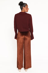 Riley Stretch Velvet Pant - Chocolate