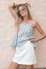 Sara Button Front Denim Mini Skirt - Off White