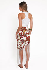 Shelby Midi Fringe Skirt - Brown Floral