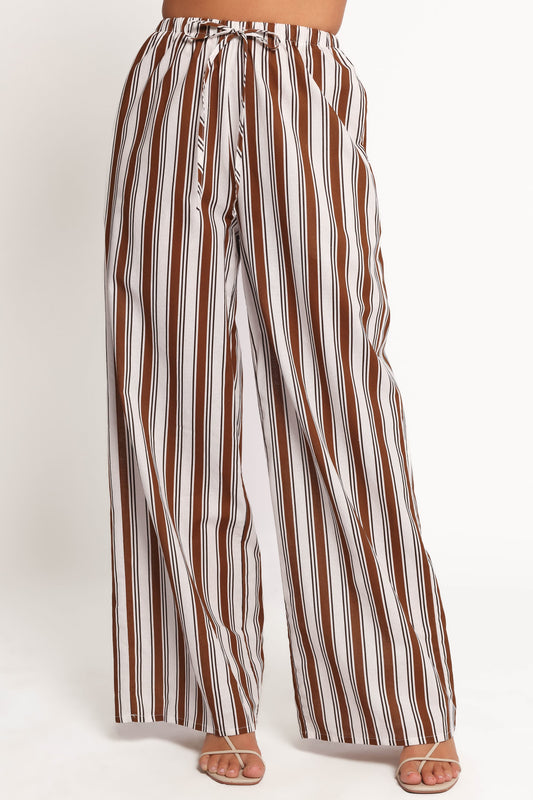 Thalia Wide Leg Pant - Chocolate Stripe