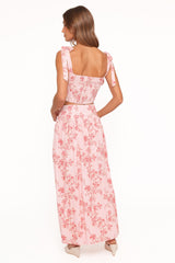 Tyler Drop Waist Maxi Skirt - Rose Pink Floral