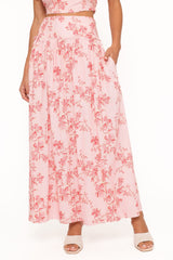 Tyler Drop Waist Maxi Skirt - Rose Pink Floral