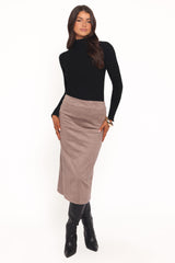 Una Suede Midi Skirt - Mushroom