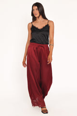Viola Drawstring Wide Leg Pant - Wine