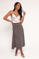 Willow Midi Skirt - Brown Blue Floral