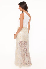 Yonder Sheer Panel Lace Maxi Skirt - Pale Yellow