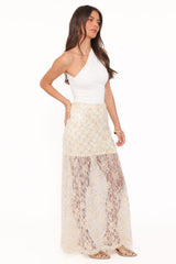 Yonder Sheer Panel Lace Maxi Skirt - Pale Yellow
