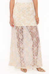 Yonder Sheer Panel Lace Maxi Skirt - Pale Yellow