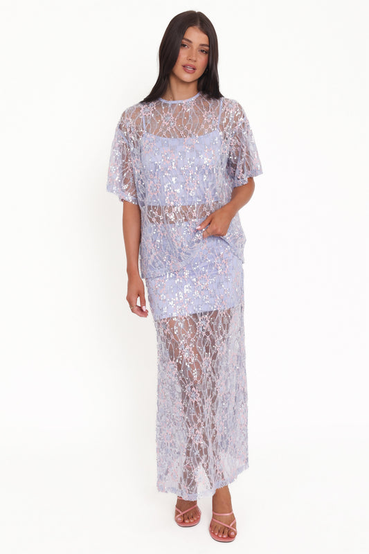 Yonder Sheer Panel Lace Maxi Skirt - Purple