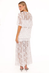 Yonder Sheer Panel Lace Maxi Skirt - White