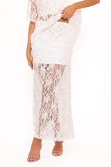 Yonder Sheer Panel Lace Maxi Skirt - White