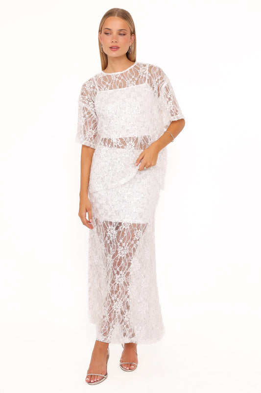 Yonder Sheer Panel Lace Maxi Skirt - White