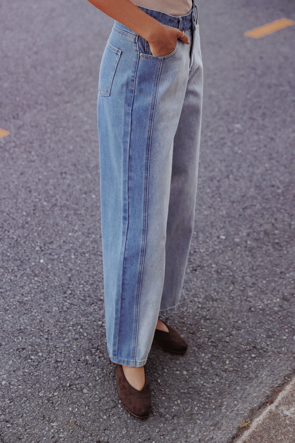 Yuri Wide Leg Jeans - Two Tone Blue
