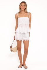 Zera Eyelet Scallop Shorts - White