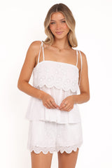 Zera Eyelet Scallop Shorts - White