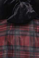 Amelie Bow Front One Shoulder Midi Dress - Red Plaid