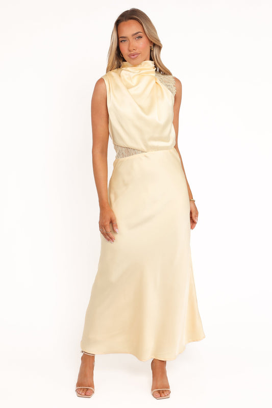 Anabelle Halter Neck Lace Maxi Dress - Butter Yellow