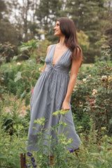 Annora Midi Dress - Navy Pinstripe