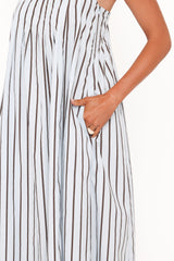Arletta Maxi Dress - Blue/Brown Stripe