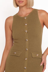 Aspen Button Up Knit Dress - Olive