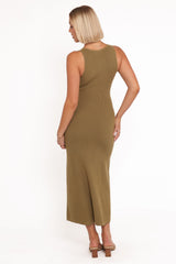 Aspen Button Up Knit Dress - Olive
