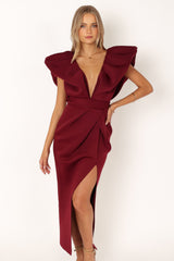 Augie Frill Shoulder Maxi Dress - Burgundy