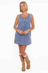 Azen Mini Dress - Embroidered Denim