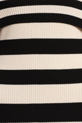 Banks Off Shoulder Knit Dress - Black Cream Stripe