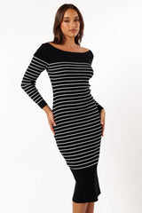 Baxtor Off the Shoulder Midi Dress - White/Black