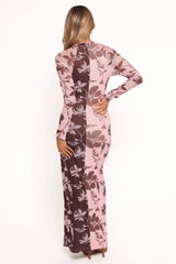 Bellatrix Spliced Maxi Dress - Pink Brown Floral