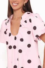Bertine Mini Dress - Pink Polka Dot