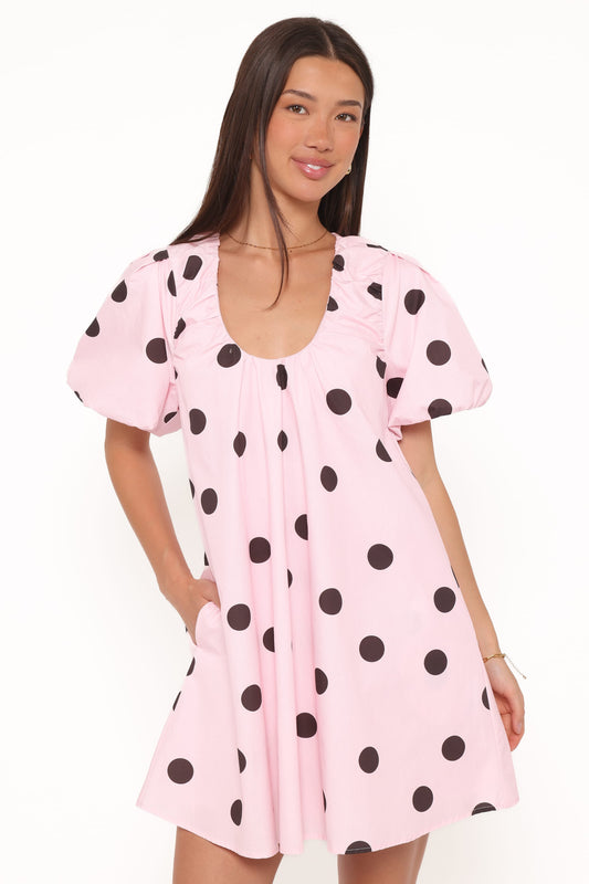Bertine Mini Dress - Pink Polka Dot