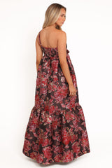 Betina Bow Front Maxi Dress - Brown Floral