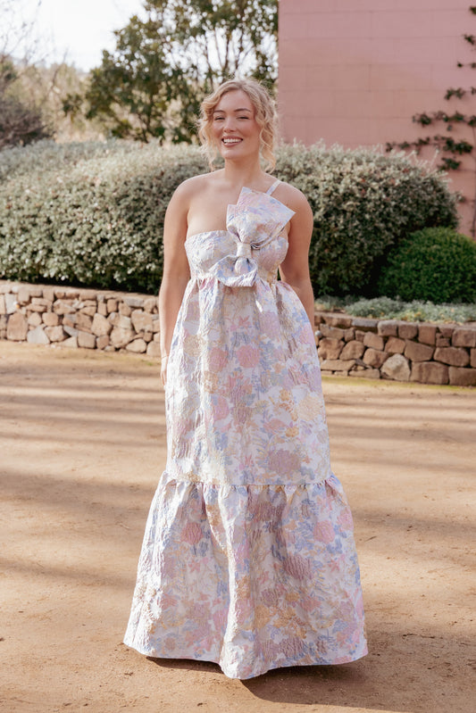 Betina Bow Front Maxi Dress - Pale Blue Floral