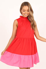 Bradshaw Tiered Mini Dress - Red/Pink