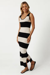 Bridget Midi Dress - Cream/Black Stripe