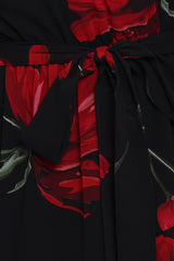 Brigette One Shoulder Tiered Midi Dress - Red Floral