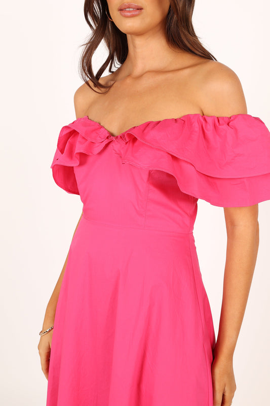 Cabo Frill Sleeve Midi Dress - Magenta