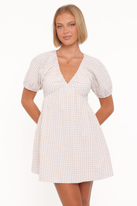 Cadhla Mini Dress - Beige Gingham
