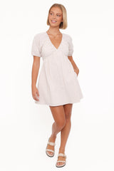 Cadhla Mini Dress - Beige Gingham